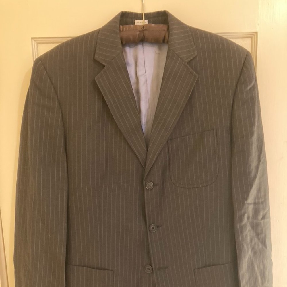 Calvin Klein Men's Blue Pinstripe Wool/Linen Jacke